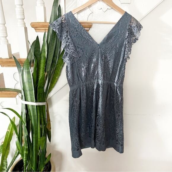 Madewell Blue Lace Overlay V-Neck Flutter Sleeve A-Line Mini Dress Size 4 - Picture 6 of 8